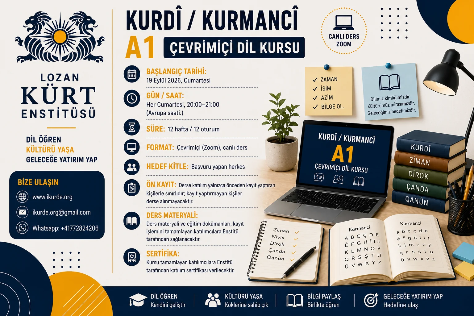 Kürtçe / Kurmancî A1 çevrimiçi dil kursu