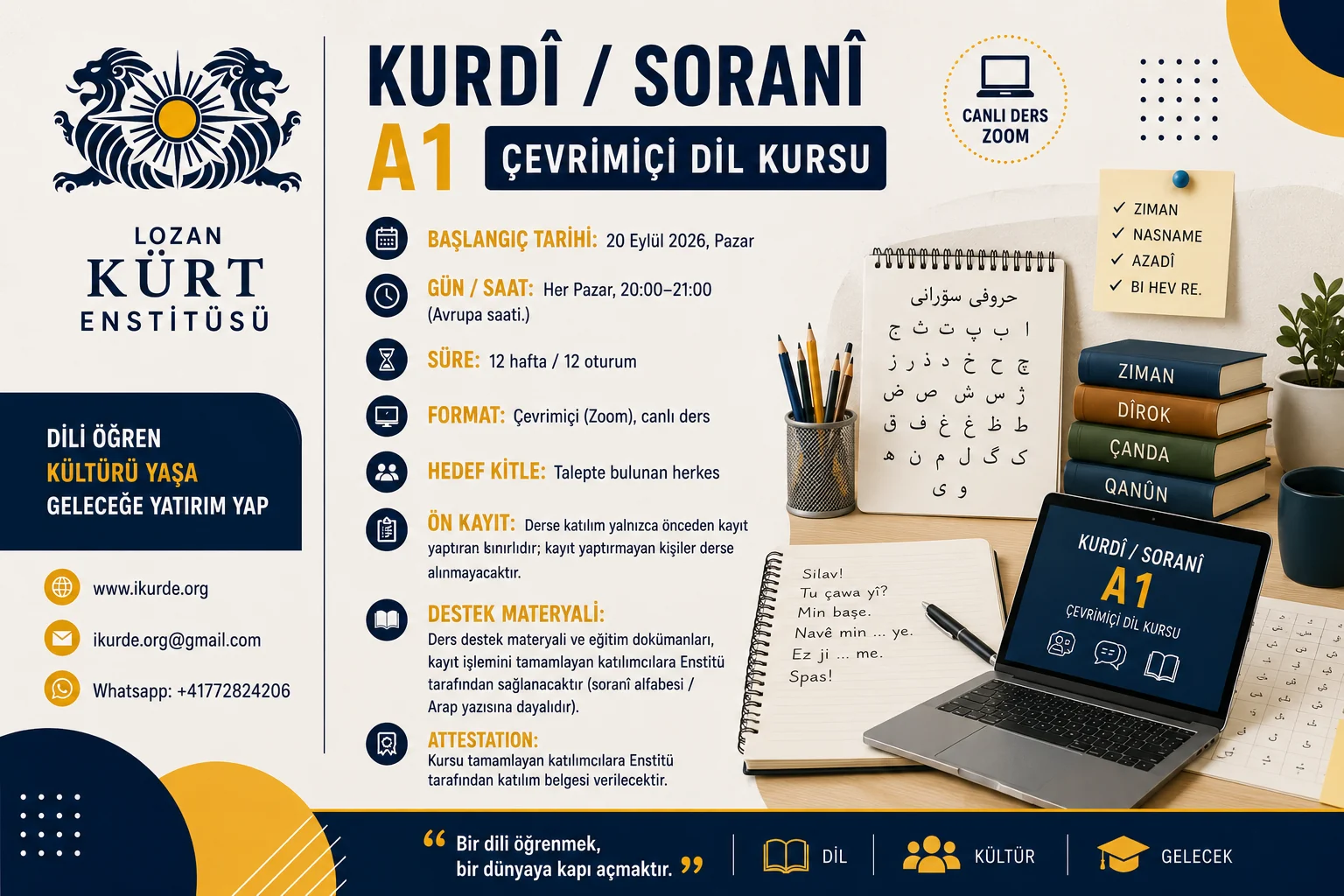 Kürtçe / Soranî A1 çevrimiçi dil kursu